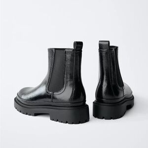 Zara Black Patent Ankle Boots